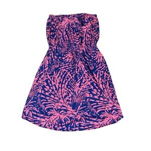 Lilly Pulitzer Windsor Strapless Dress Women's S‎ Pink Blue Zebra Grass Resort